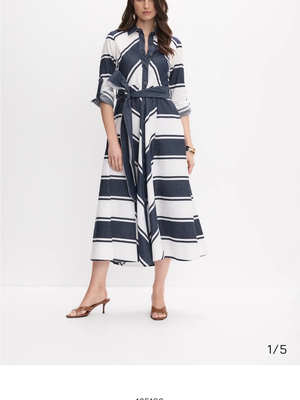 Joseph Ribkoff Navy and White Striped Midi Skirt with Self-Tie Waist - New/Tags